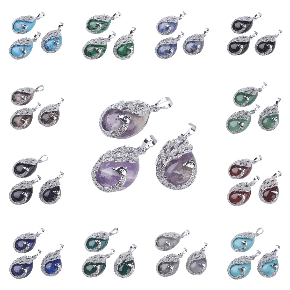 

1pcs Teardrop Natural Stone Pendants with Alloy Peacock Charms For Necklaces Jewelry Making Accessories 33x20x10.5mm