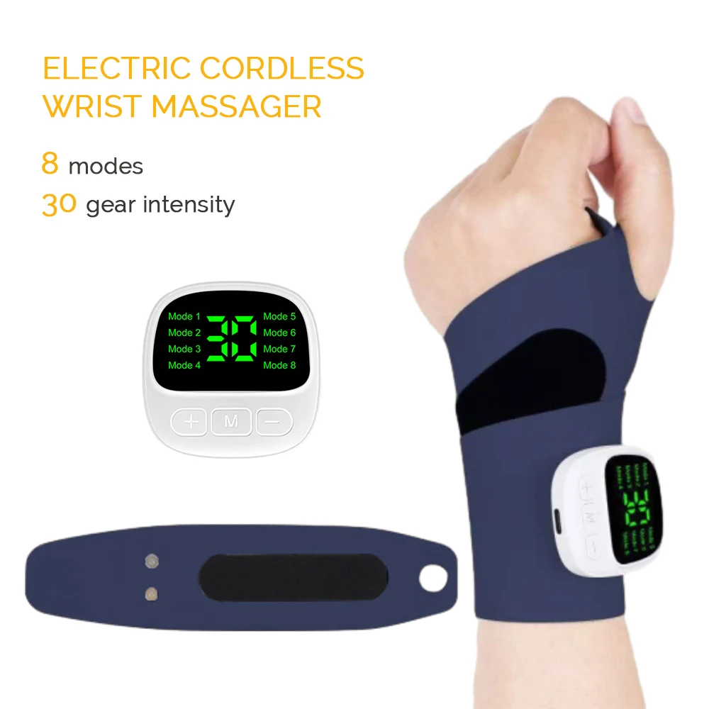 

8 Mode Cordless Wrist Massager EMS Vibration Relieves Tenosynovitis Massager for Carpal Tunnel Fatigue Relief Wrist Brace Wrap