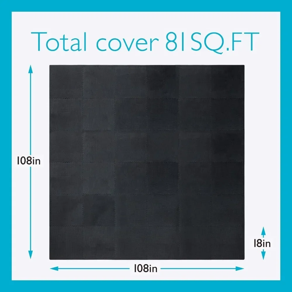 Exercise Mat Interlocking Foam and Tile Mats . Floor Padding for Small Child. Black Color 18 X 18 X ½ Thick 32 Sheet 81 SQFT