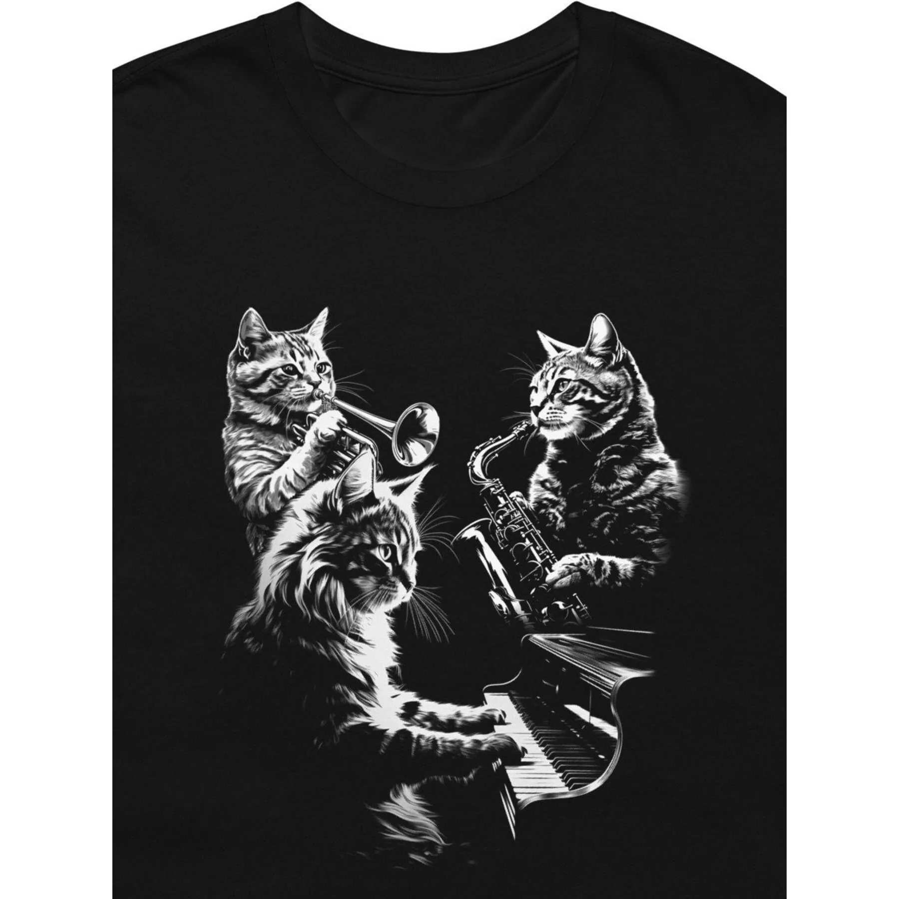 

Cat Jazz Band Graphic Tee Musicians Playing Piano Saxophone Trumpet Unisex Cotton Casual Streetwear