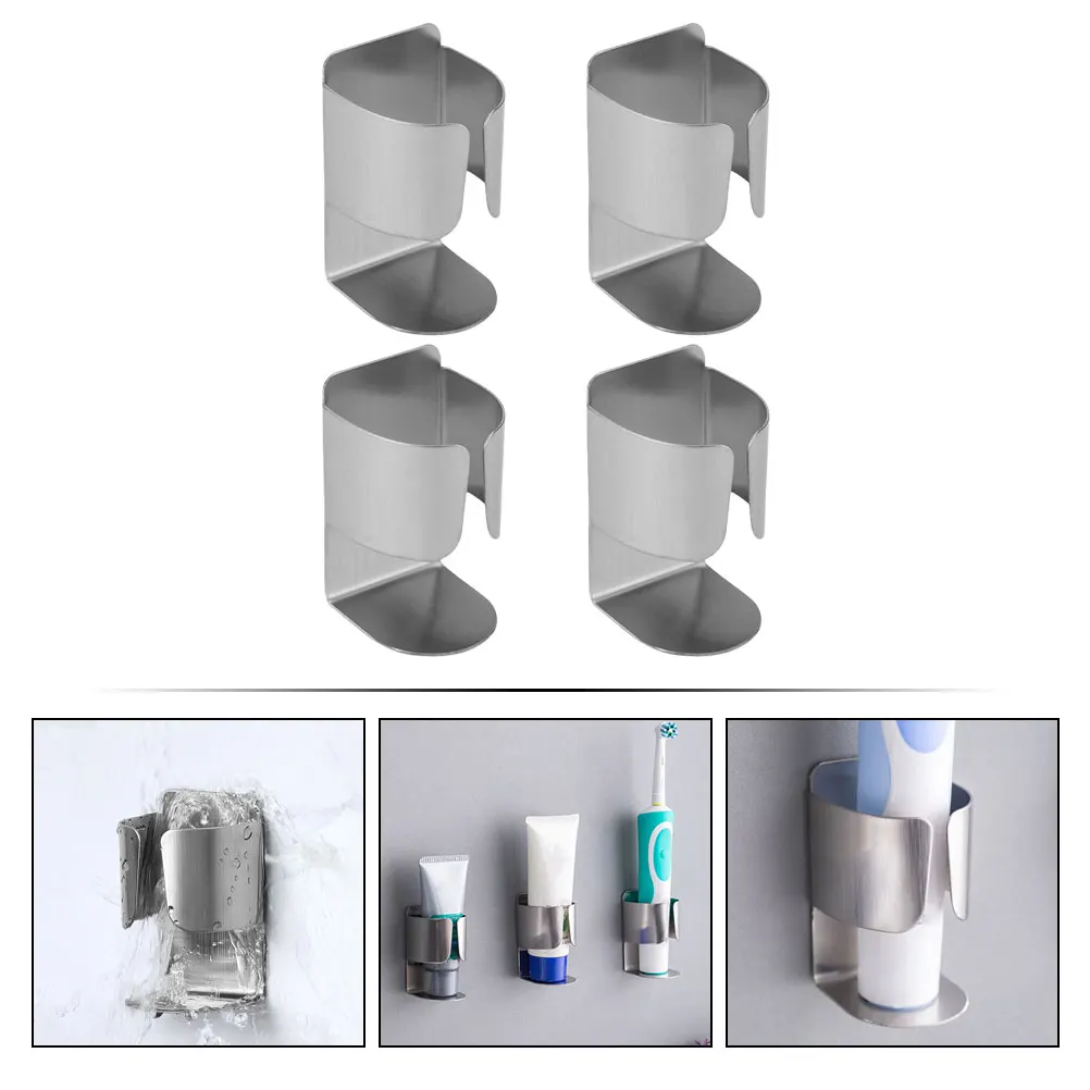 

4pcs Electric Toothbrush Holder Rack Shelf Stainless Steel Non Punching Storage Bathroom Wall Mount Toothbrush Stand Home Decor