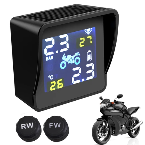 Sensores de presión de neumáticos, sistema de alarma de monitoreo de temperatura de neumáticos, carga Solar, LCD, motocicleta, TPMS, 2 sensores