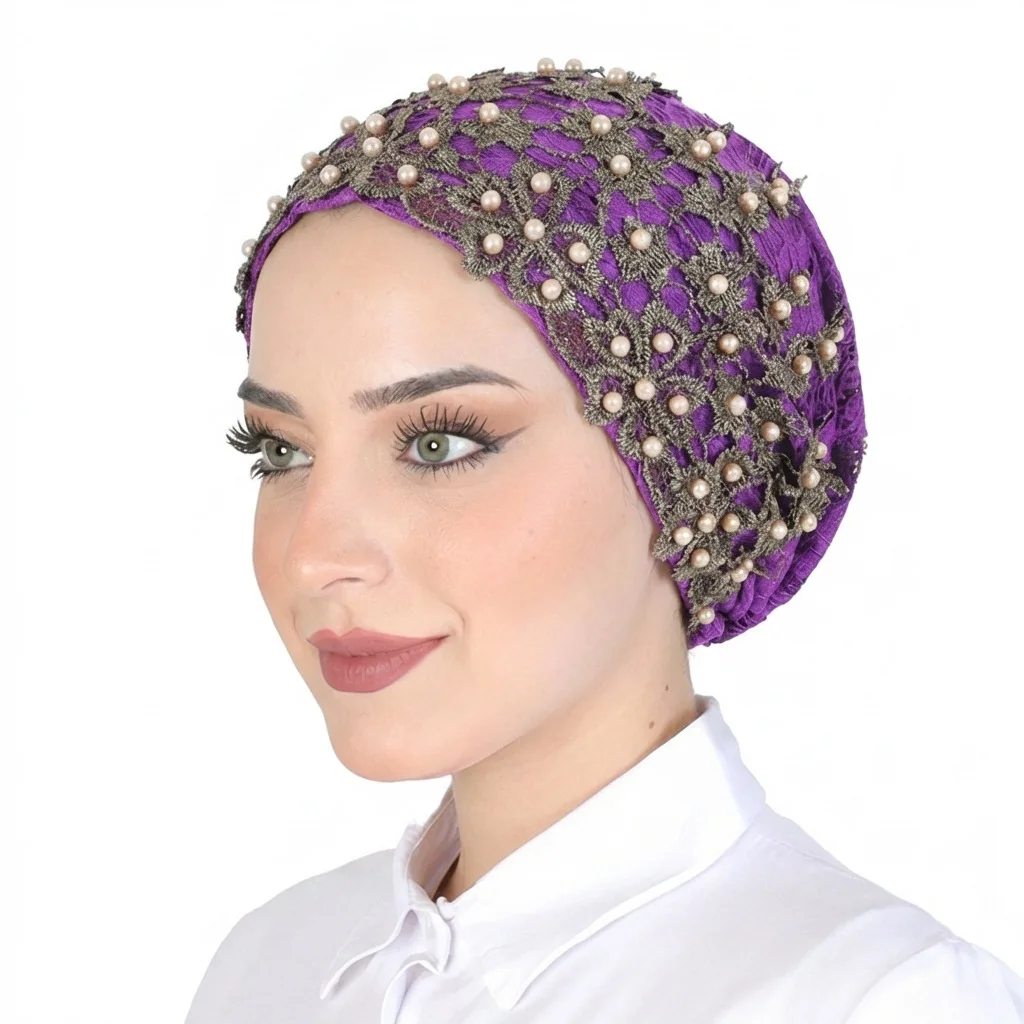 

New Elegant Glittery Embroidery Beaded Turban Cap for Women Hair Loss Chemo Cap African Headwrap Bonnet Muslim Inner Hijab Hat