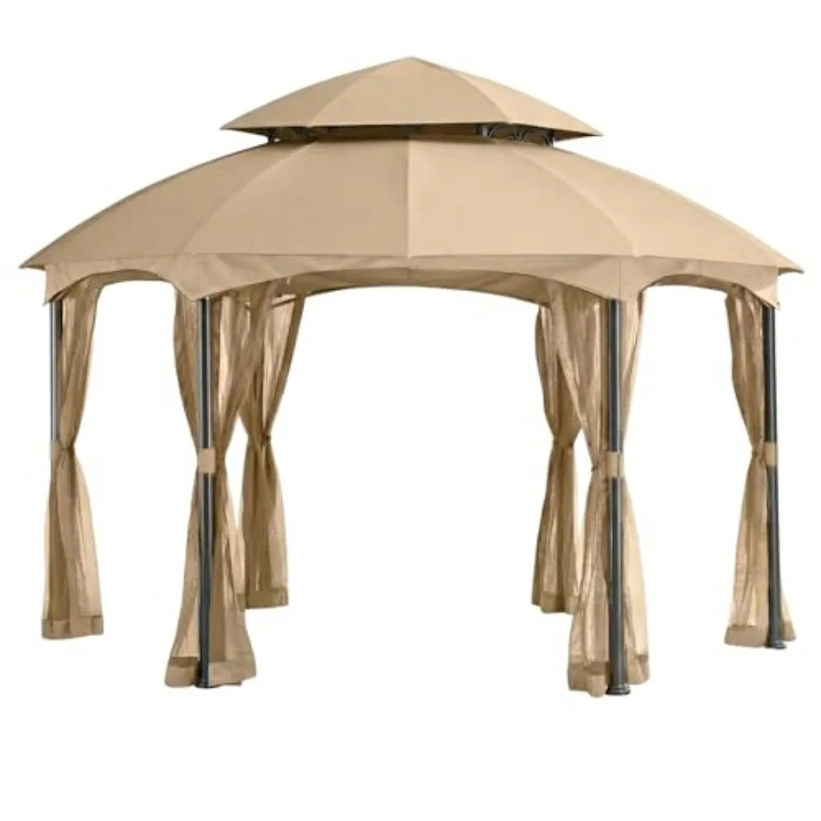 Reinforced RipLock 350 Replacement Canopy Top and Netting Set Compatible with Heritage 12' x 12' Hexagon Gazebo Models L-GZ793P