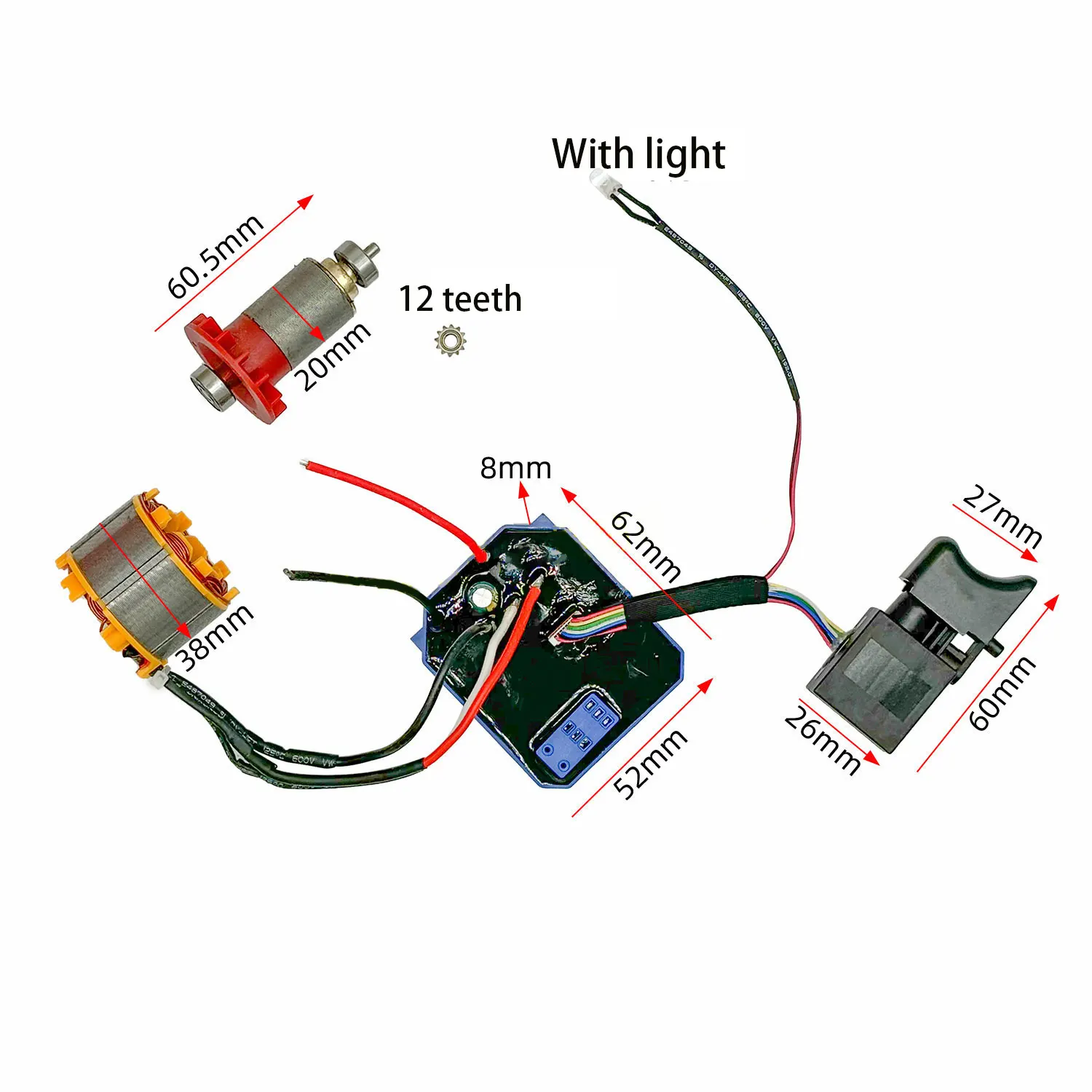 

Brushless lithium drill motor 3820 motor 21V brushless lithium drill motor control board assembly controller 12-tooth motor