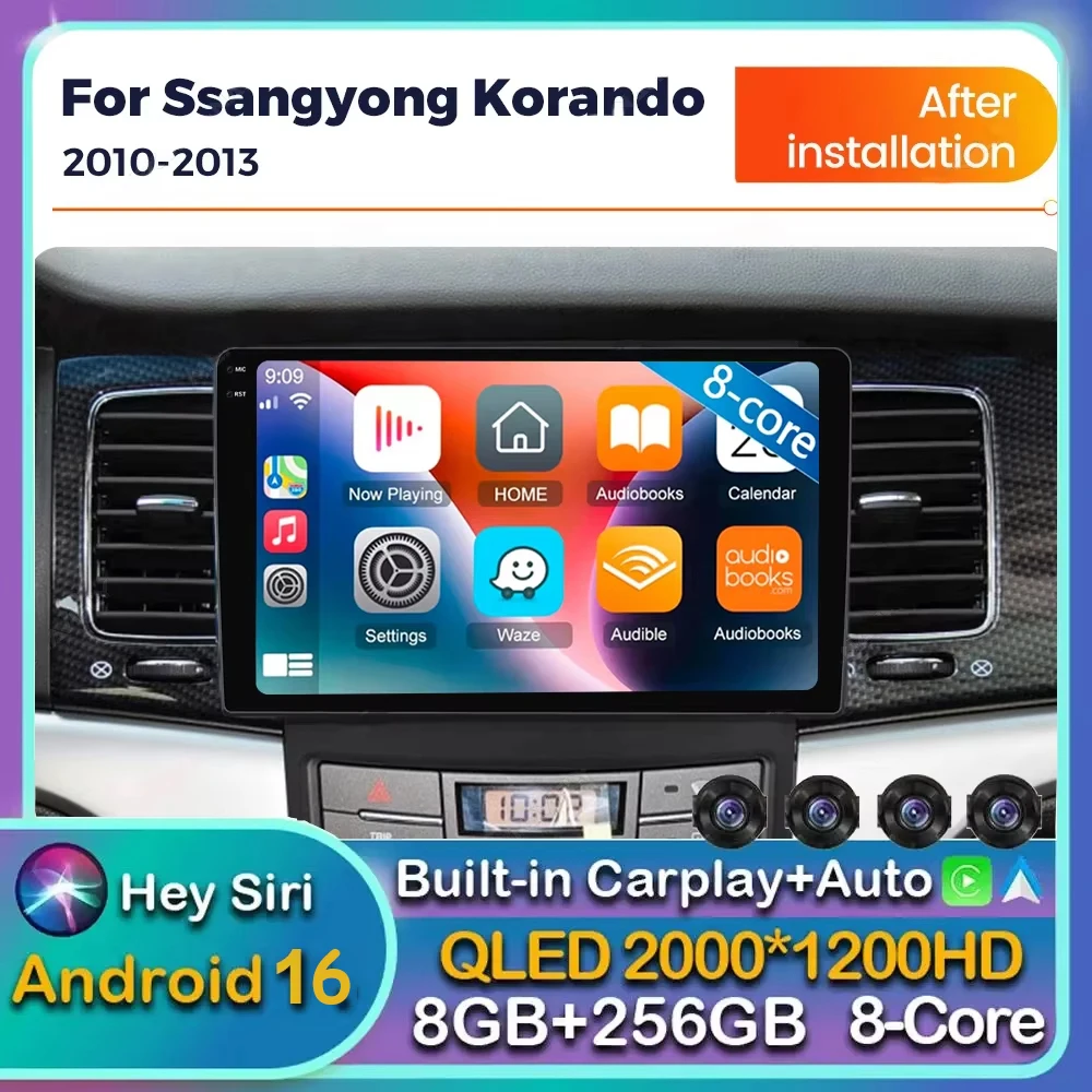 Android 16 Carplay Auto WIFI+4G Car Radio For SsangYong Korando 3 Actyon 2 2010-2013 Multimedia GPS Player Stereo 2din Head Unit