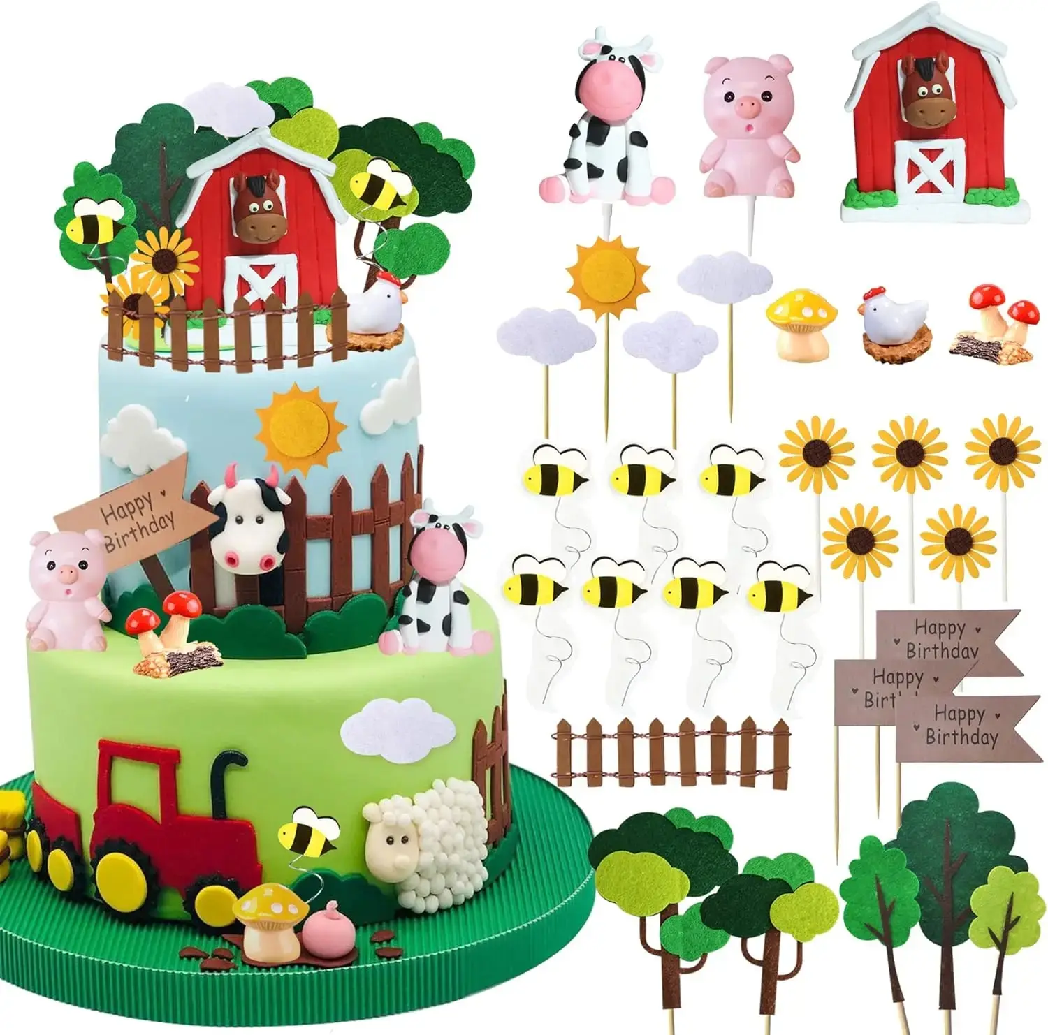 30 PCS Farm Animal Cow Cake Topper Decorations for Farm Animal Theme Birthday Baby Shower Party