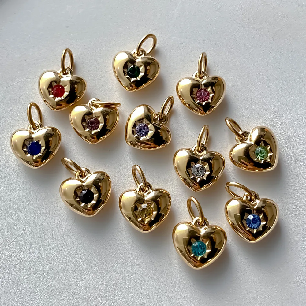 1Pcs 6 Colorfast Heart Pendant DIY Material Accessories December Birthstone Heart Earrings Pendant