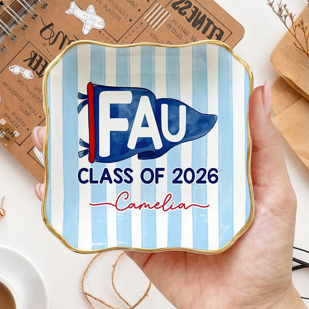 Custom School Pennant Flag Ring Dish Graduation Gift