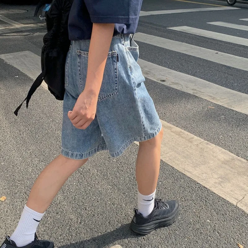 Denim Shorts Vrouwen Lichtblauw Wijde Pijpen Vintage Japanse Stijl Zomer Hoge Taille Vrije Tijd Chic Unisex Eenvoudige Losse Streetwear Bf