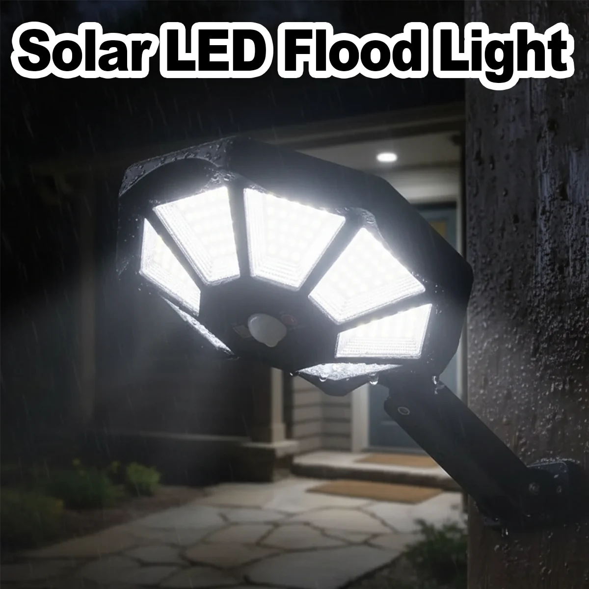 Solarleuchten für den Außenbereich, Bewegungsmelder-Lampe für draußen, angetriebenes Hinterhof, kabelloses Licht um den Pool, Fernbedienung, Flutlicht, weißer Zaun