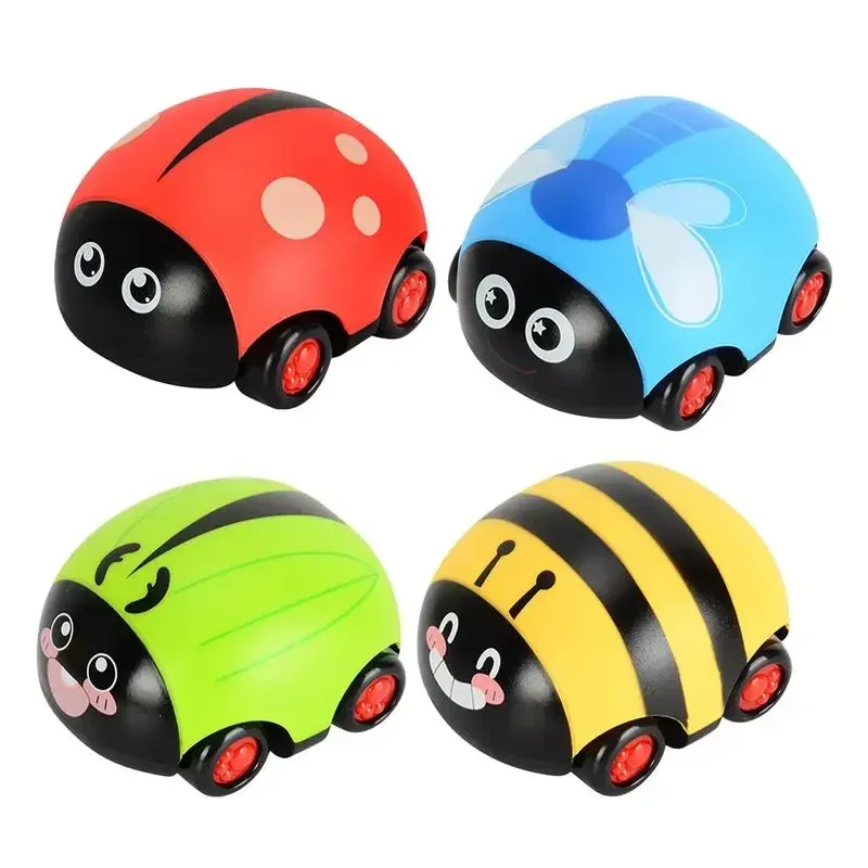 Vehículos extraíbles, juego de coches de empuje accionados por fricción para niños, juego de vehículos de carreras con forma de mariquita de dibujos animados divertidos, potencia de fricción