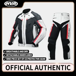 HVA Wasserdichte Motorradjacke Herren Rennanzug Tragbare Motorradjacke + Motorradhose Moto Set mit EVA-Schutz