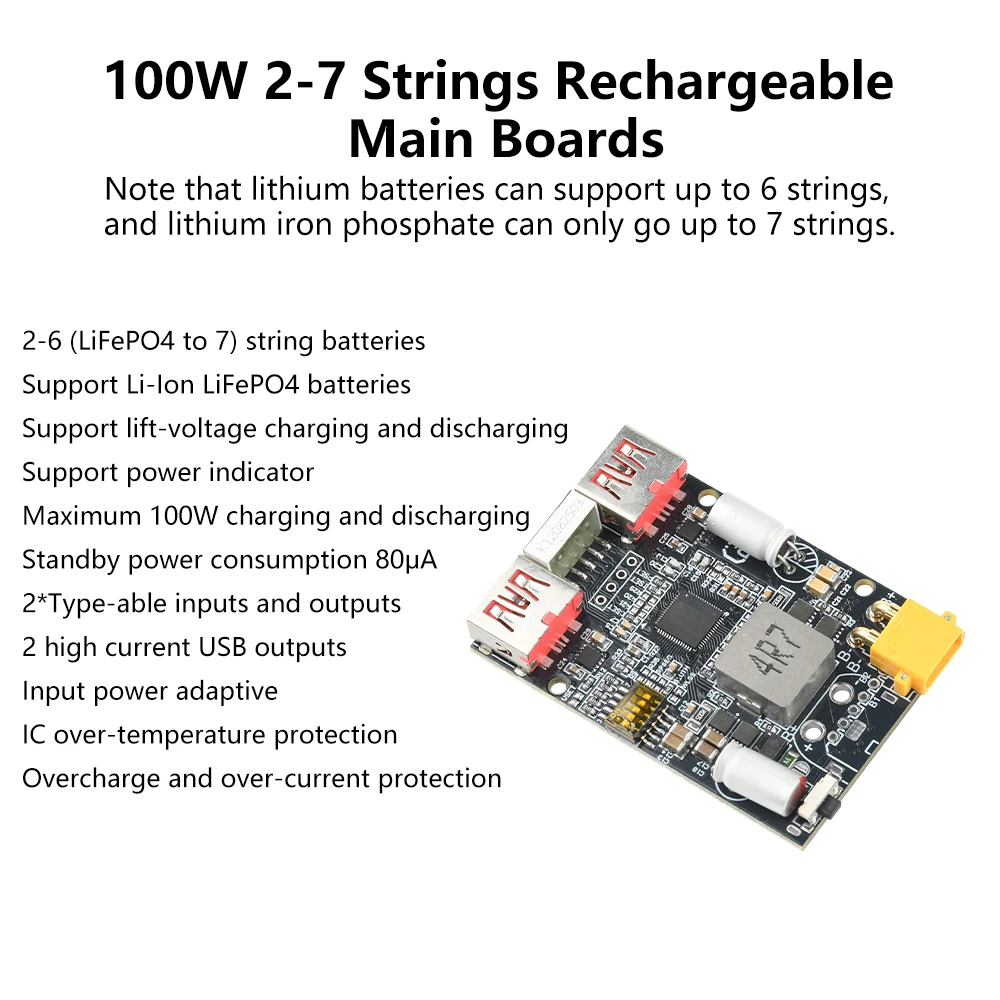2-7S 100W 충전 모듈 고속 충전기 모바일 파워 메인보드 듀얼 USB + 듀얼 타입 C + XT30 + XT60 리튬 배터리 지원