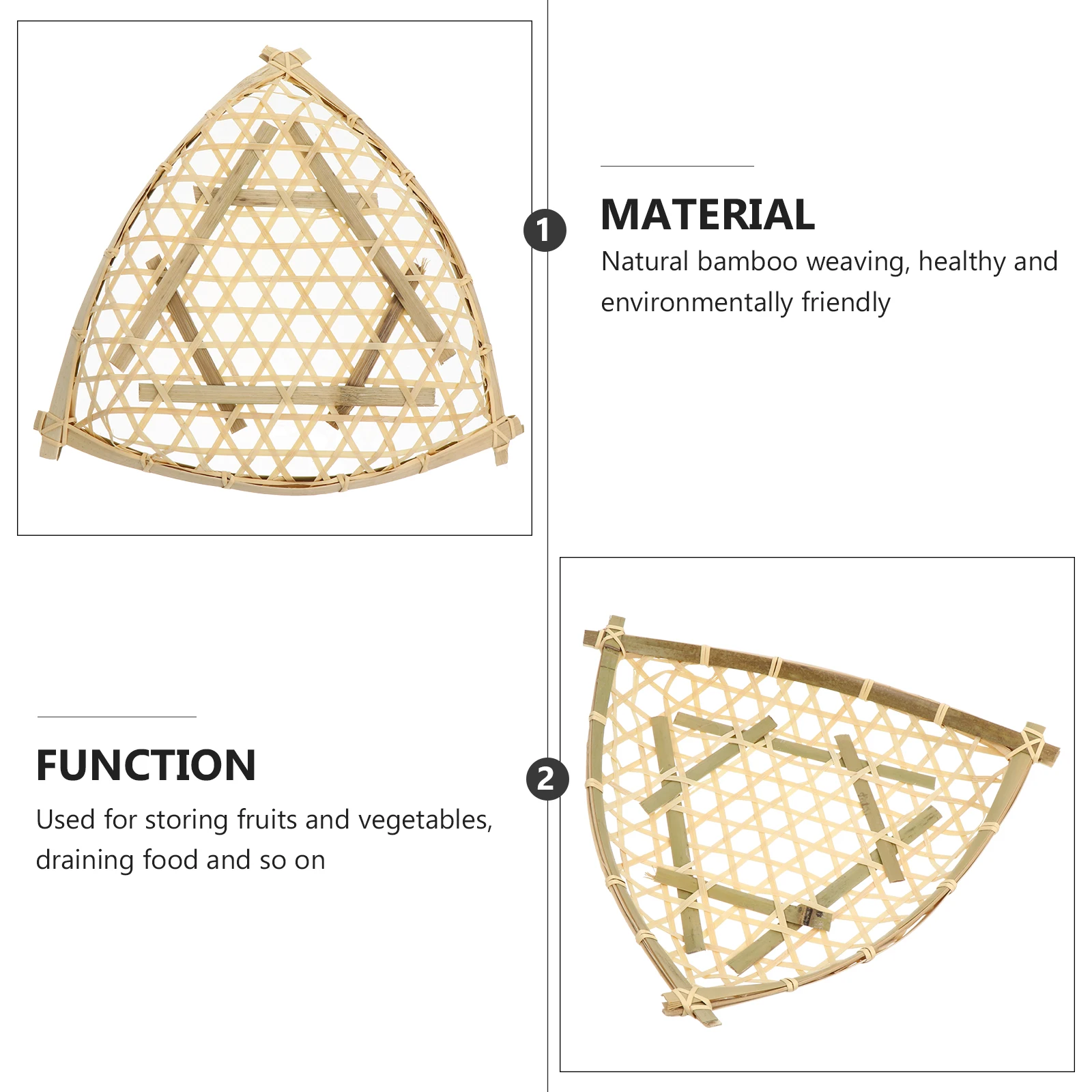 

2pcs Bamboo Woven Fruit Household Storage Containers Lightweight Multi-Purpose Kitchen Organizer Snack Storage Vegetable Baskets
