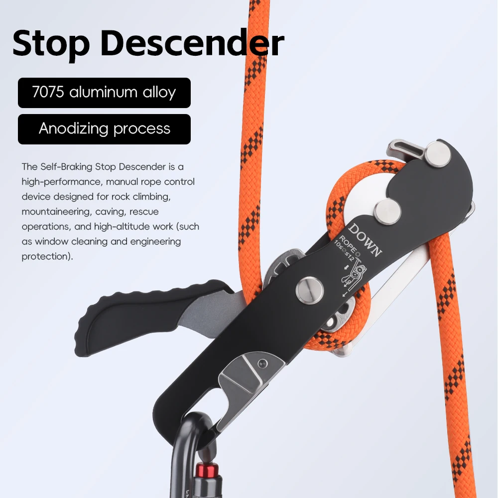 Manufacturer Customzied Lighten Up Multiple Types Climbing Descender Self Braking Stop Rope Clamp Grab Rescue Climb Accessories