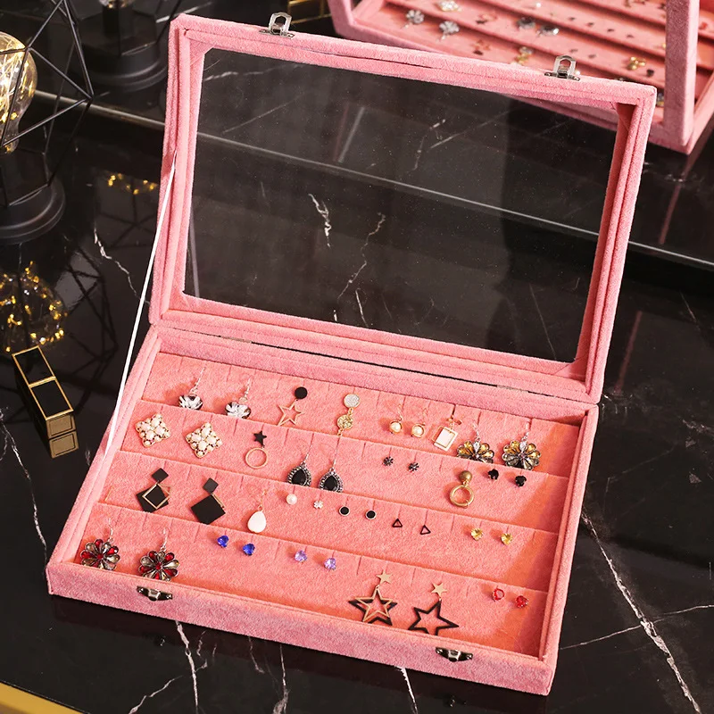 Transparent earring storage box hand jewelry storage box earring decorations ring storage box large capacity