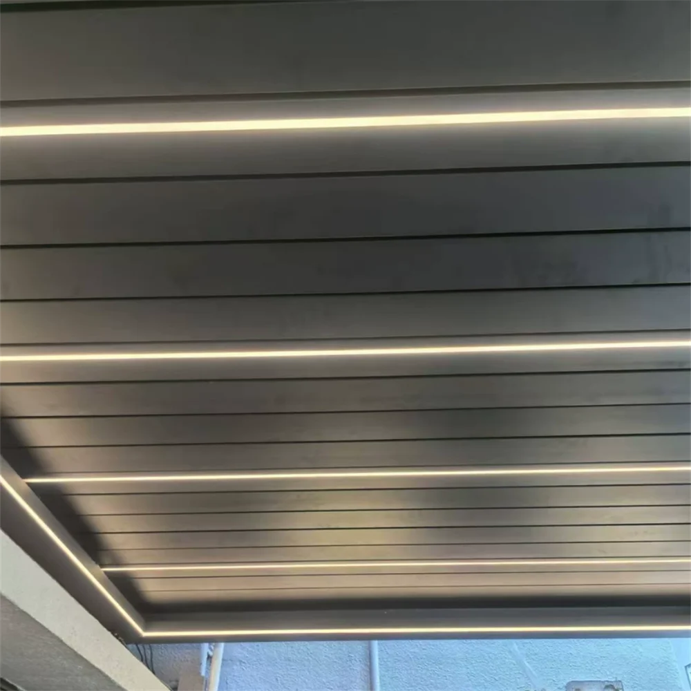 Bioclimatic Aluminum  Pergola 3x4m/10x13ft Automatic flip louvered roof with LED roller blinds Factory Customize swimming pool