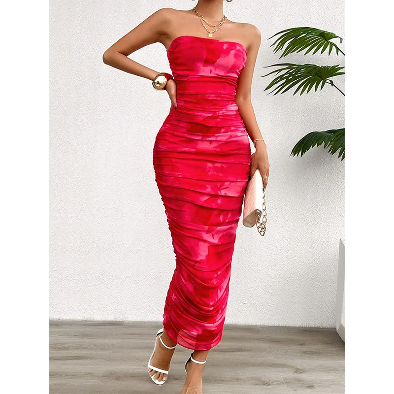 Elegante feminino verão vestido longo senhoras sexy sem mangas impresso vestido de verão bodycon maxi vestidos para festa para mujer