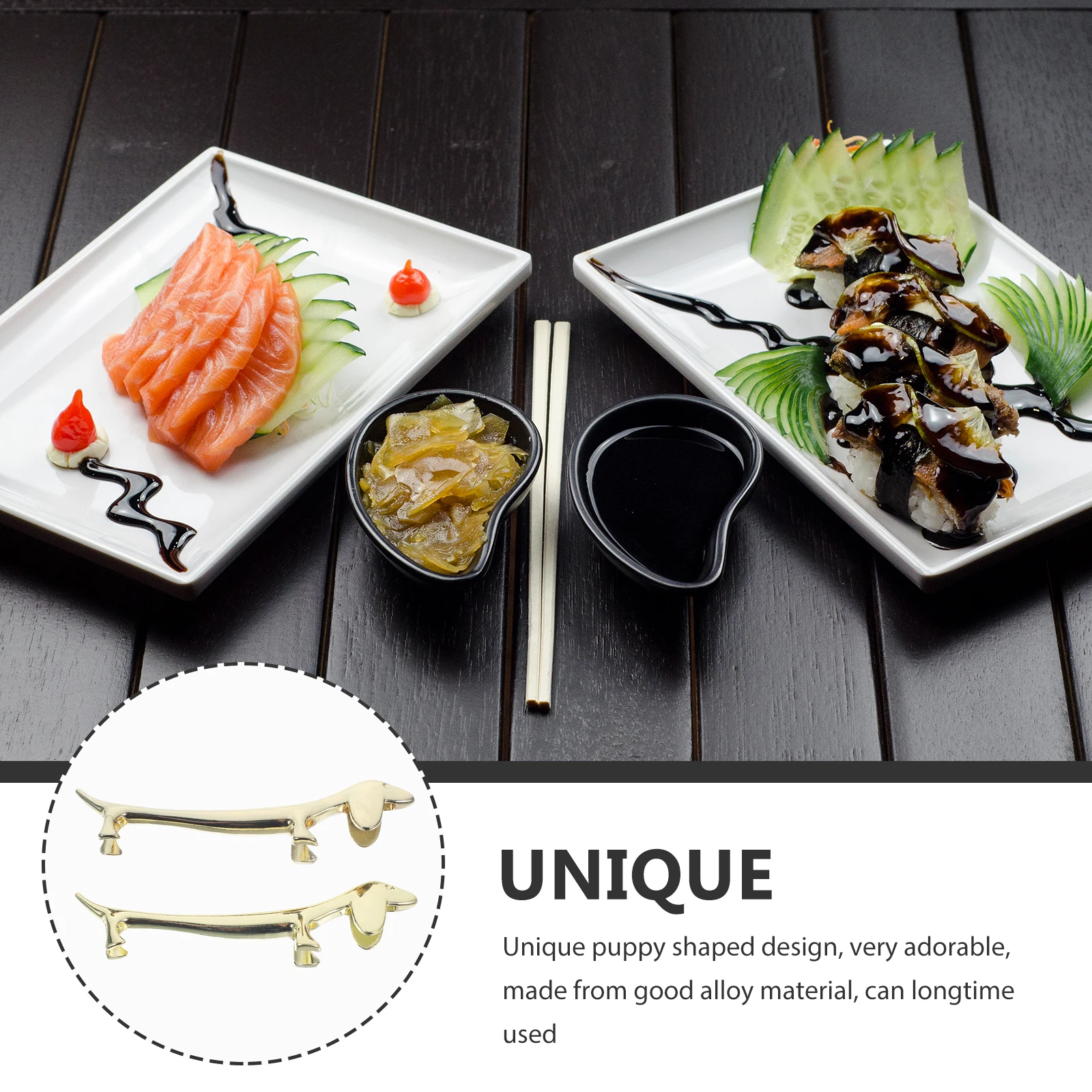 

2pcs Alloy Puppy Shaped Chopstick Holder Rust-Resistant Decorative Desktop Statue for Dining Table Home Restaurant Use