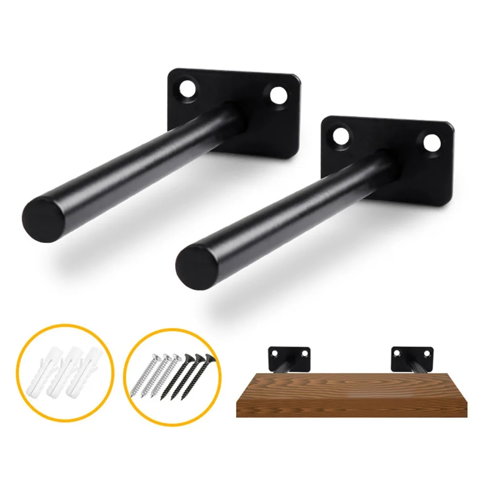4 PCS 2 Holes Floating Shelf Bracket Black Finish Round Shape Hidden Shelf Support Fixed Type 150mm Floating Shelf Fix Holder