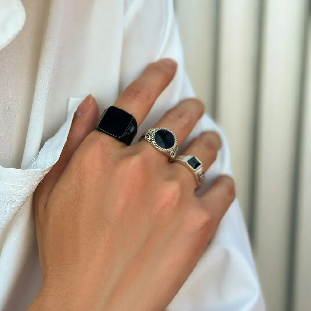 Exquisite Punk Stil Schädel Kopf Ringe Set Metall Gothic Männer Ring Geometrische Form Retro Silber Ringe für Männer