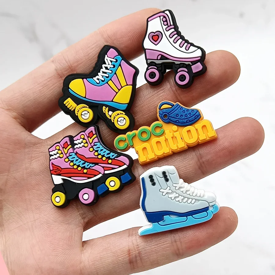 Novelty Roller Skates PVC Shoe Charms Accessories Funny DIY Shoes Upper Pins Decoration Sandals Buckle Kid X-mas Party Gift