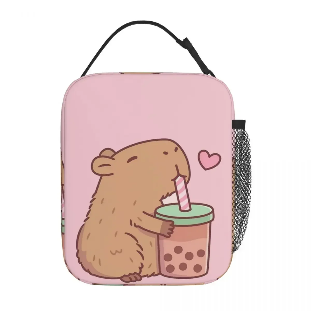 

Cute Capybara Loves Bubble Tea Thermal Insulated Lunch Bag for Travel Portable Food Bag Container Cooler Thermal Lunch Boxes