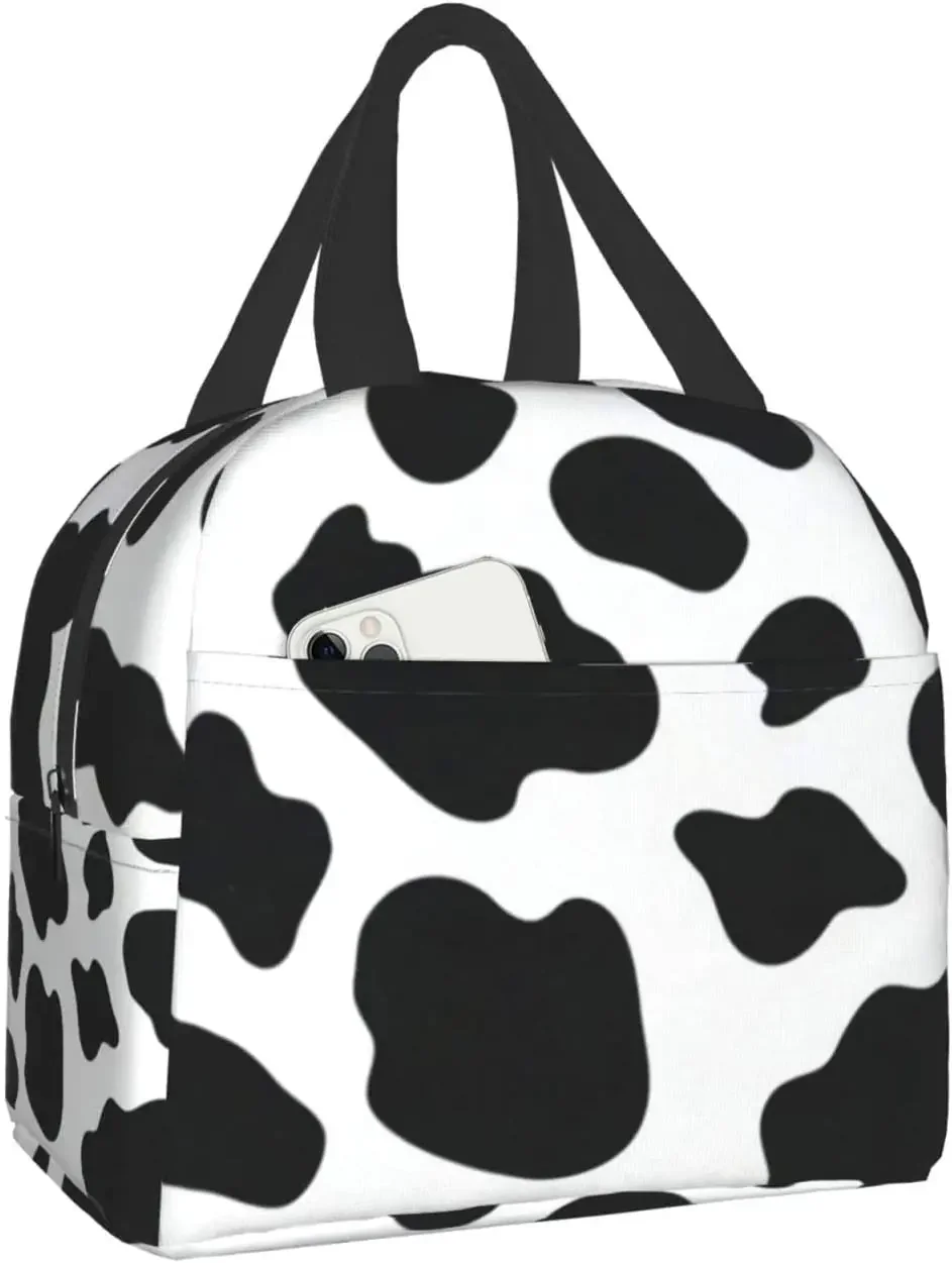 Cow Print Lunch Bag, Insulated Lunch Box Reusable Thermal Cooler Tote Bento For Office Work Picnic Travel