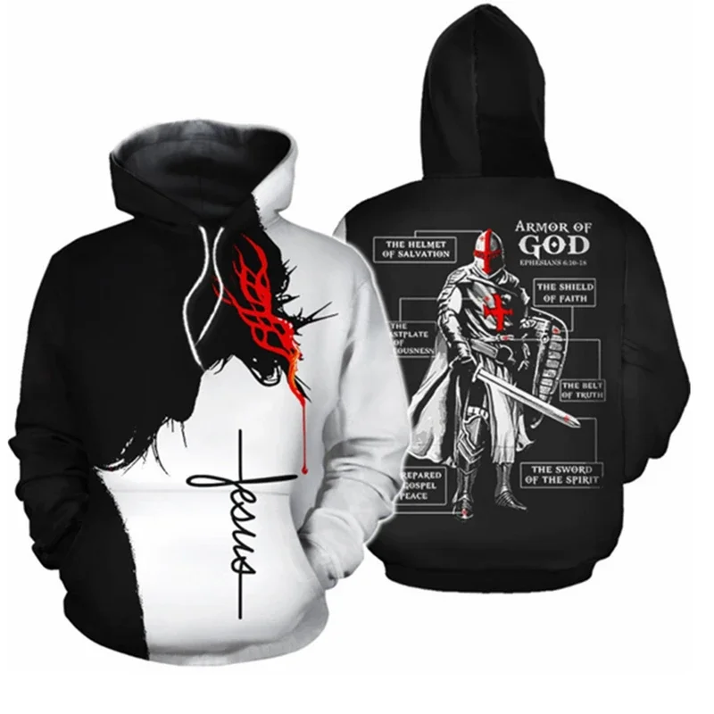 Knights Templar Armor Hoodies Jacket Crusader Cross Medieval Sweathsirt Pullover Full Printed 3D Men's Hoodie Tracksuit Carnival