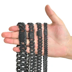10-20mm wide Hip Hop Black CZ Stone Paved Bling Iced Out Solid Rhombus Cuban Miami Link Chain Necklace for Men Rapper Jewelry