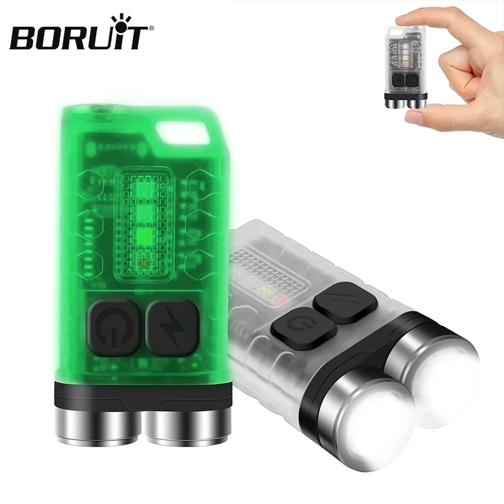 BORUiT-minilinterna LED V3 EDC, llavero tipo C, lámpara recargable, Tiki, pesca, Camping, linterna con foco magnético, luz UV