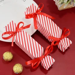 Red Striped Candy Box With Bow Creative Christmas Gift Packaging Wedding Birthday Cookie Box Christmas Decoration 2025 New Year