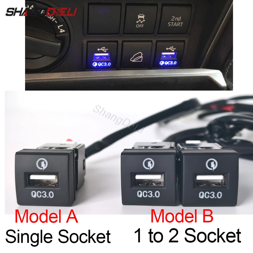 Car Charger Modified USB Type-c PD Fast Phone Charging Adapter Socket for Toyota PRADO LC150 Corolla RAV4 Camry HIACE 2018-2022