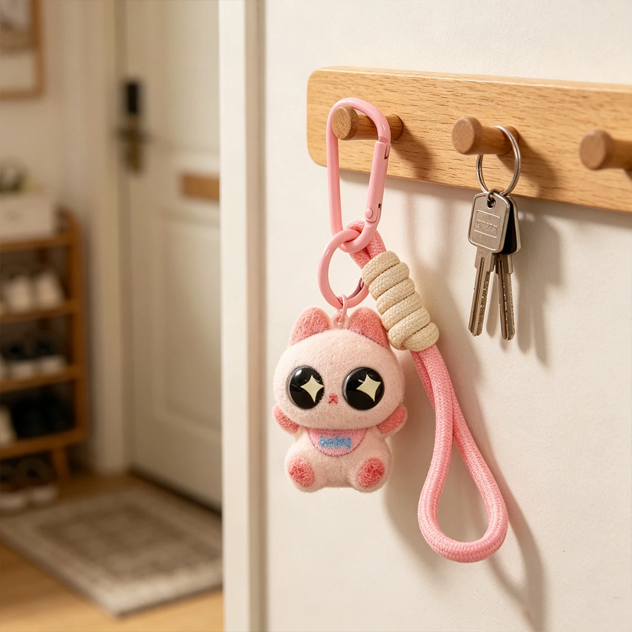 Cute Cartoon Flocked Cat Keychain, Mini Pet Charm, Flocked Kitty Bag Pendant, Small Gift Accessory