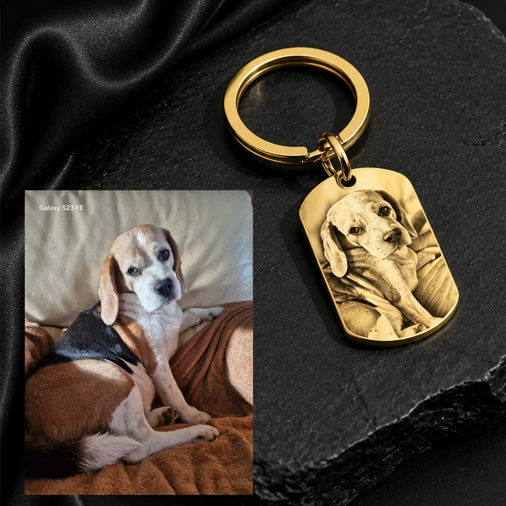 Custom Engraved Pet Picture Military Tag Keychain Personalized Cat Dog Photo Pendant Stainless Steel Memory Jewelry Gift For Pet
