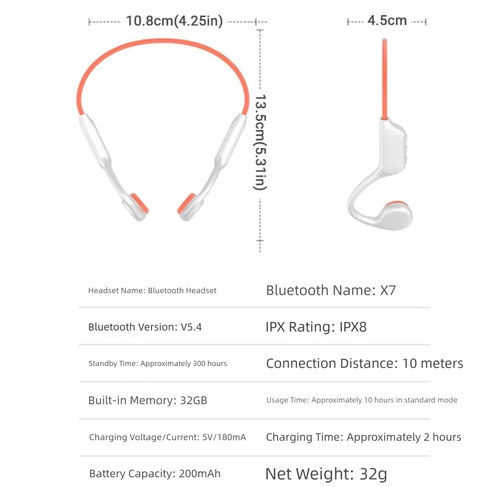 IPX8 العظام التوصيل سماعة بلوتوث 5.4 X7s الرياضة سماعات الموسيقى مع ميكروفون 32GB مشغل MP3 سماعات أذن رياضية السباحة