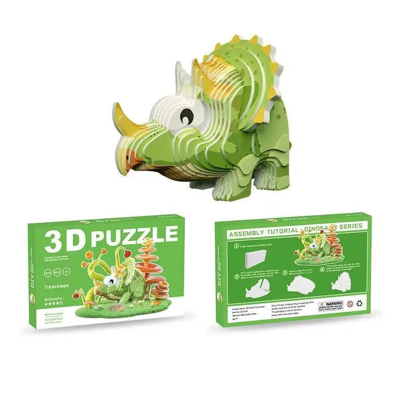Triceratops 3D fai da te fatto a mano puzzle di carta giocattolo puzzle per bambini puzzle blocchi di costruzione animale modello creativo ornamento