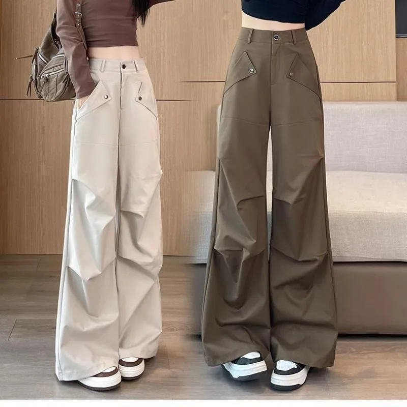 

Women Clothes Korean Fashion Simplicity Solid Color All-match Cargo Pants Women's High Waist Loose Summer Casual Sweatpants