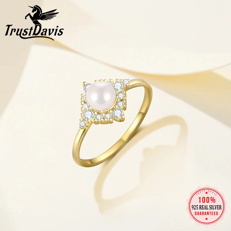 

TrustDavis Real 925 Sterling Silver Women's Fashion and Simple Gypsophila Pearl Ring for Women Girls Fine Jewelry Gift DS4667