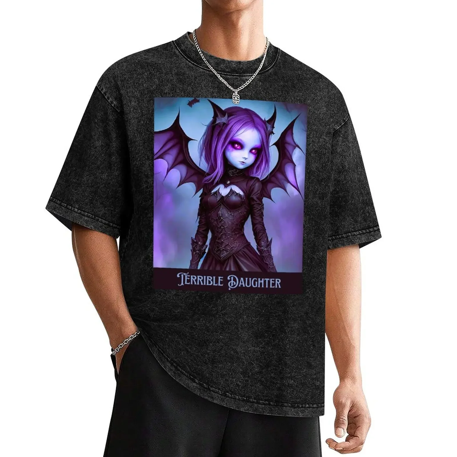 beautiful Terrible Daughter - Purple Bat Girl Gothic Fantasy Art T-Shirt plus size tops graphics mens t shirt graphic