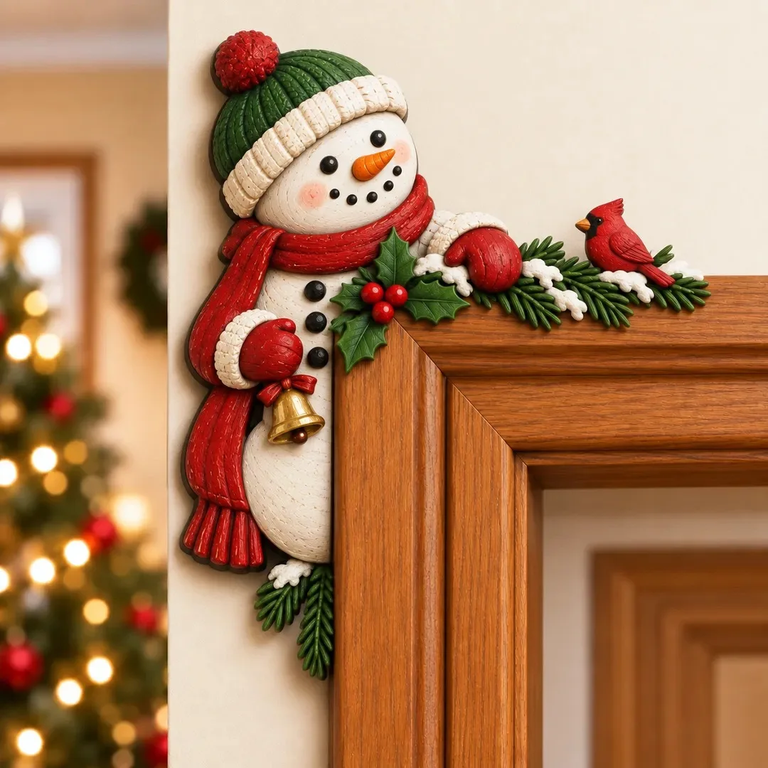 2026 Houten Kerstdeurhoekdecoratie, Kerstman Sneeuwpop Rendier Cartoon Hangende Hanger, Kerstdeurkozijn Ornament voor Feest en Huis