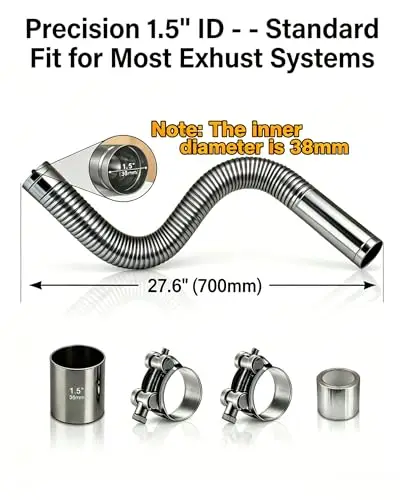 

Stainless Steel 1.5 Inch Inner Diameter Flexible Exhaust Pipe 700mm With Coupler, Clamps And Seal Tape For Generator Heater RV