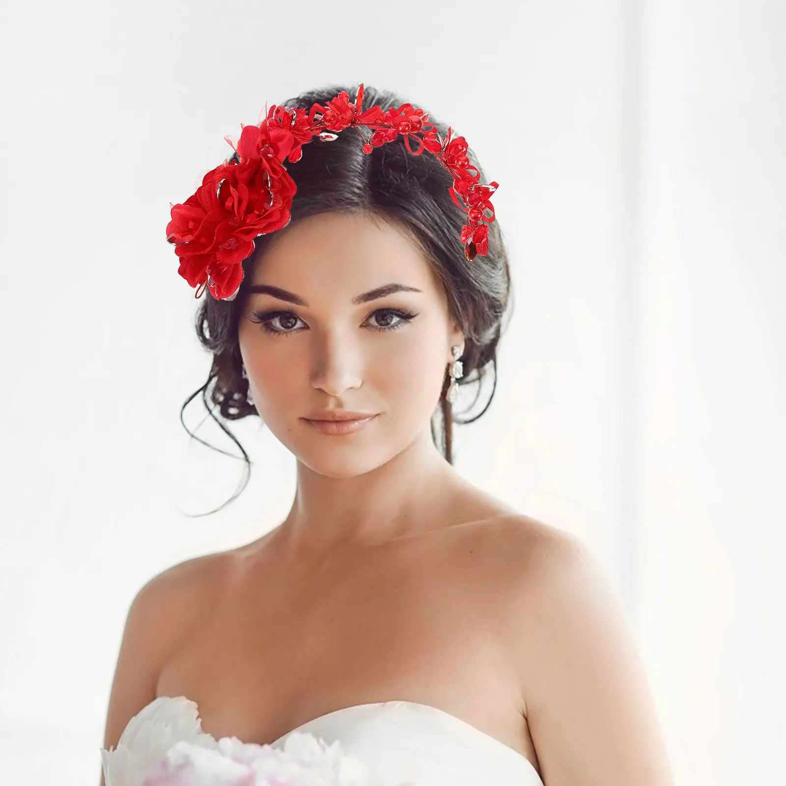 

Headdress Red Pearl Decorated Hair Hoop For Wedding Party Evening Costume Photography Accessory Hair Styling