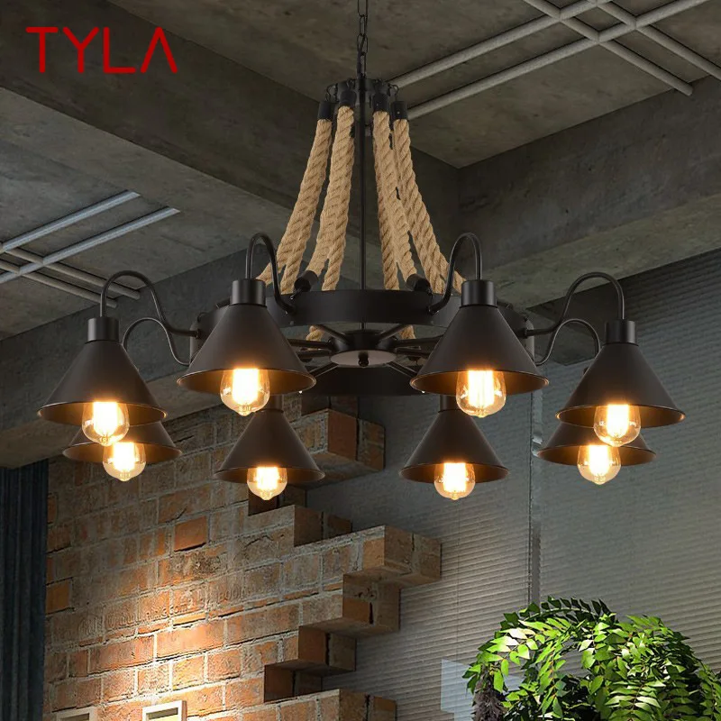 

TYLA American Style Pendant Nostalgic Loft Industrial Style Internet Cafe Restaurant Hot Pot Shop Retrohemp Rope Chandelier