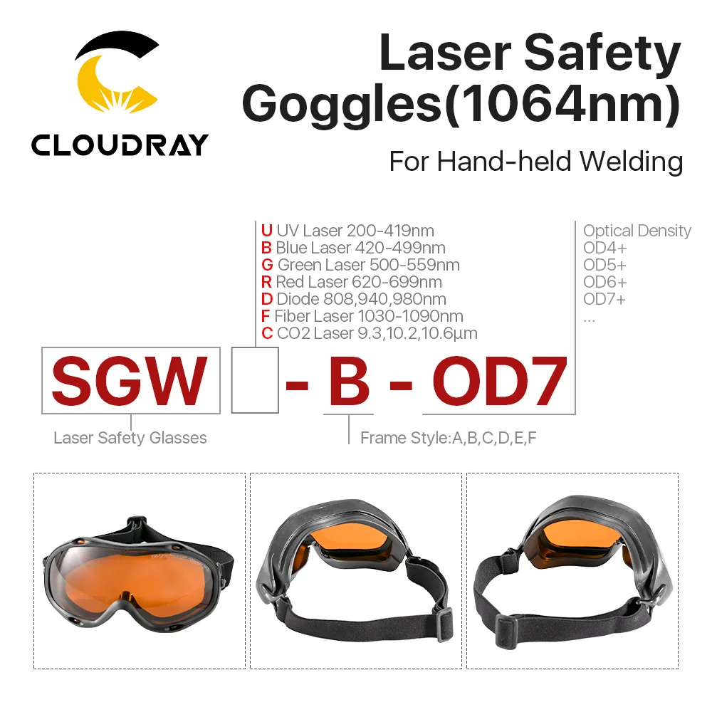 Gafas de seguridad para soldadura de fibra Cloudray 190-540 OD3 + y 800-1100nm OD7 + Protector de gafas para máquina de soldadura