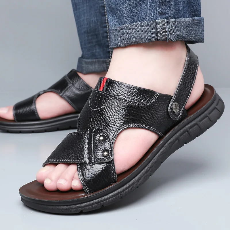 Mens Shoe Big Size 50 Men Leather Sandals Summer Classic Slippers Soft Sandals Men Roman Comfortable Outdoor Walking Footwear