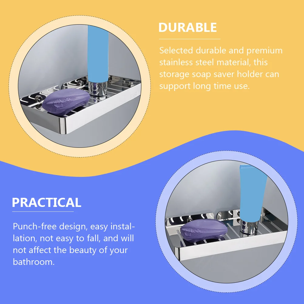 

Wall-Mounted Dish Holder Stainless Steel Storage Soap Saver Metal Bar Soap Dish Bathroom Shower Organizer Smooth Edge