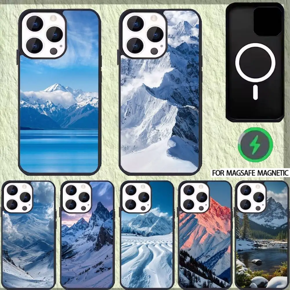 

Чехол для телефона Summit of the Snow-capped Mountain для iPhone 17,16,15,14,13,12, Pro, ProMax для магнитной беспроводной зарядки Magsafe