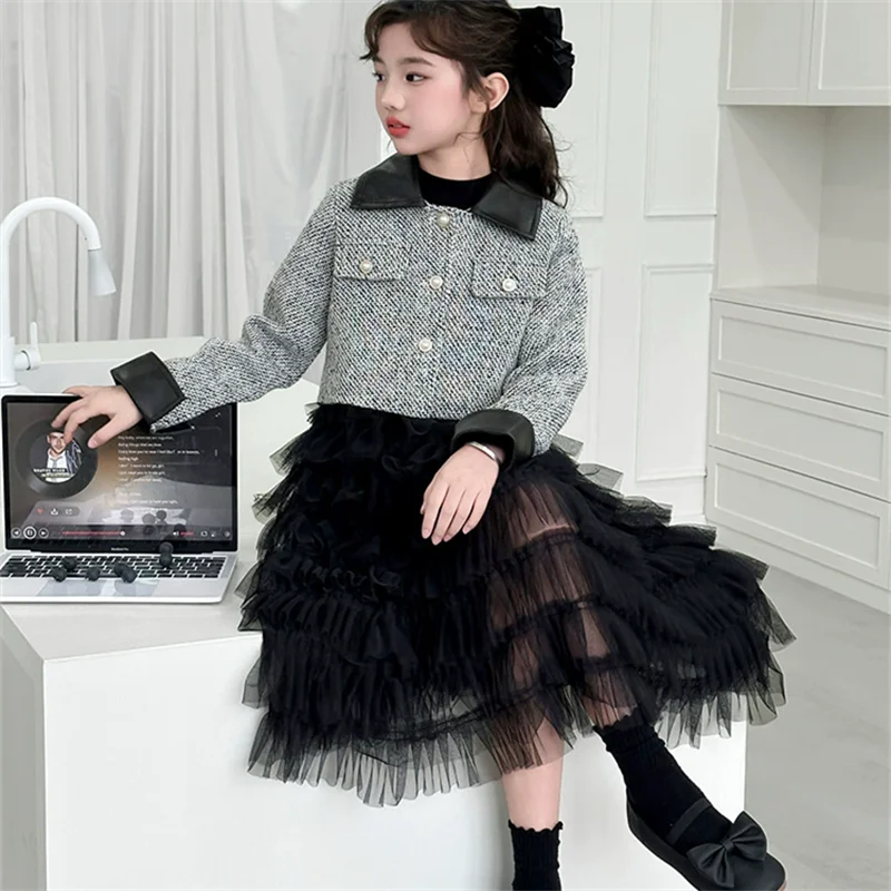

Girls Clothing Sets Autumn Spring Kids Children Sequins Coat and Tutu Dress Clothes Suit Teen Girl Birhtday Clothes 6 8 12 15